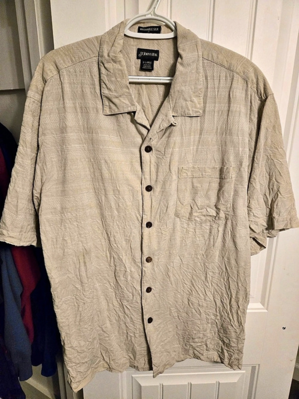 St. John’s Bay Men’s XL 100% Washable Silk Camp Shirt Beige Tan